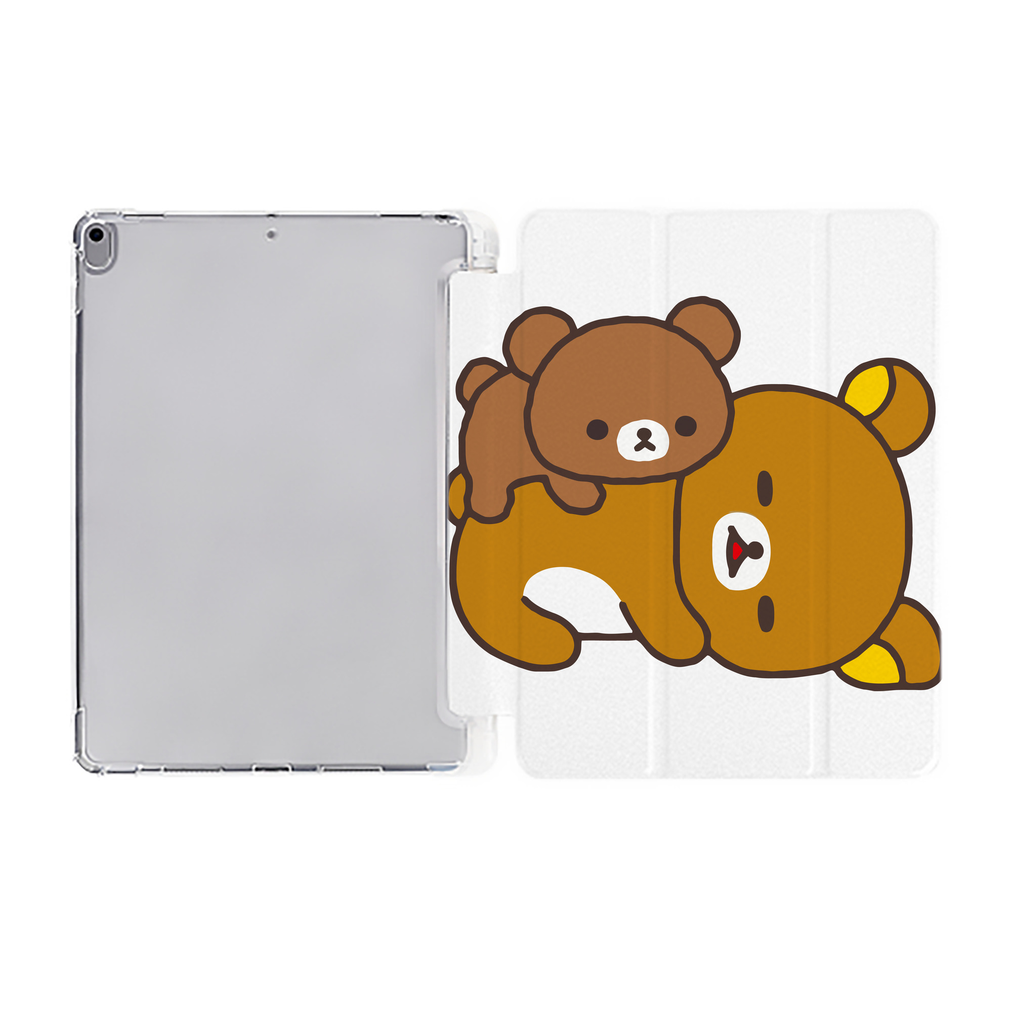 （画像用） リラックマ リラックマ キイロイトリ Rilakkuma Korilakkuma Kiiroitori IPad ケース ペン収納付き 三つ折りスタンド PUレザー×シリコン 対応機種9.5/10.5/10.9インチ